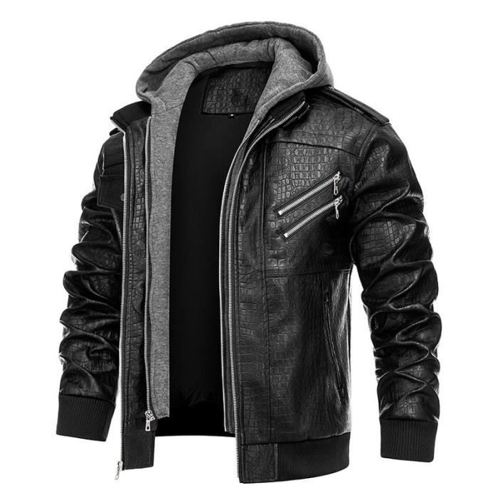 Veste simili cuir homme capuche 2025