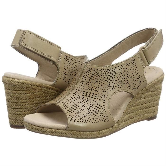Sandales compensees femme Clarks Lafley Rosen Cuir Beige Beige Cdiscount Chaussures