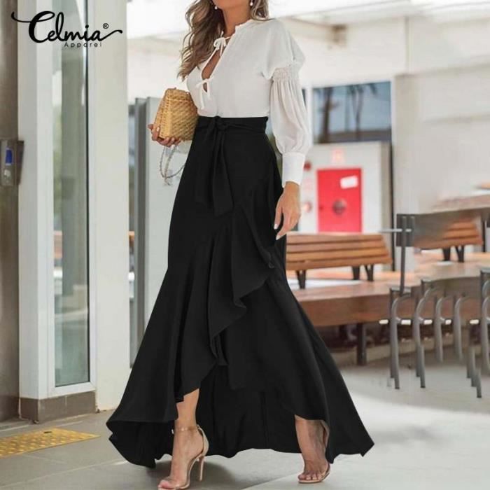 Jupe Celmia l gant Maxi jupe pour femmes taille haute ceintur