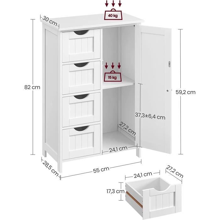 Colonne de Rangement 4 tiroirs Armoire de Chambre - Salle de Bain Blanc -  Cdiscount Maison