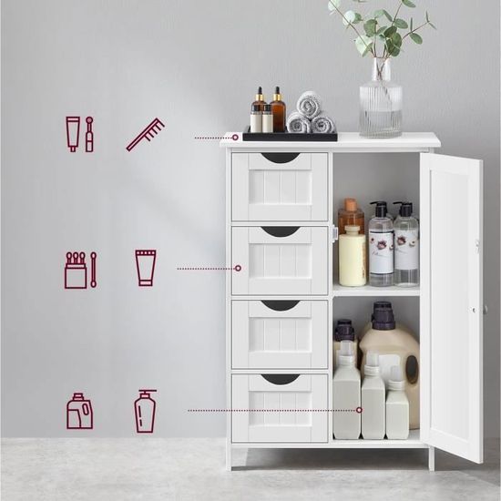 Vasagle Meuble Bas Salle De Bain Rangement Salle De Bain Avec 4