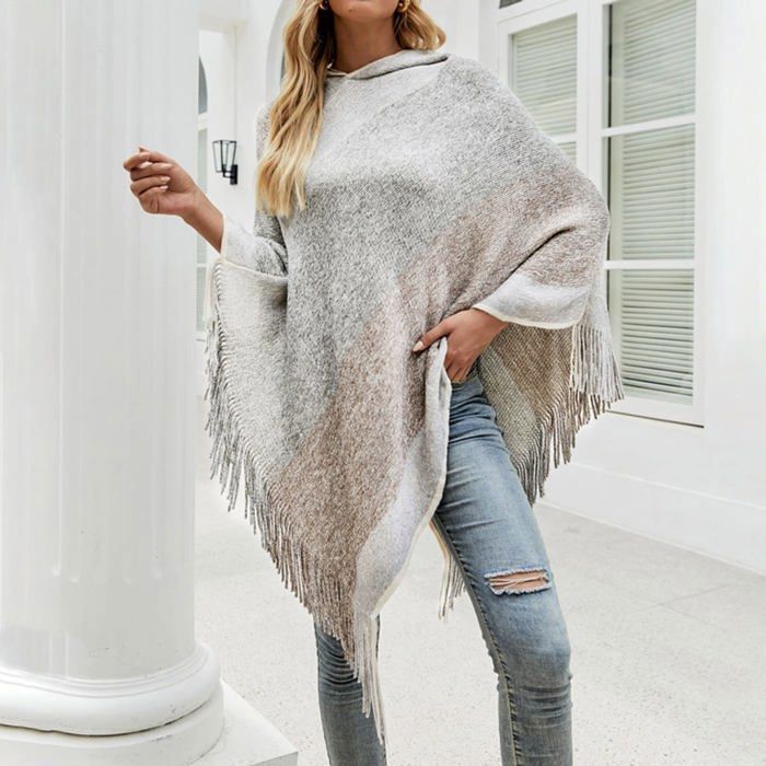 Poncho élégant et confortable pour femme avec rayures à chevrons