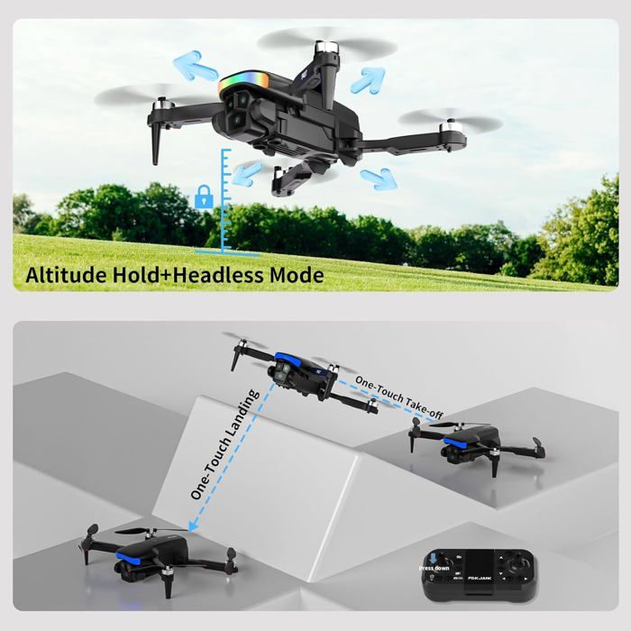Mini Drone Avec Camera 1080P Lentille Réglage Électrique 90° LED RGB Pour Drone Adulte Débutant,Drone FPV Contrôle Gestuel/Gravité Brushless Mode Sans Tête Maintien D'Altitude,Vol Waypoint,3D Flip
