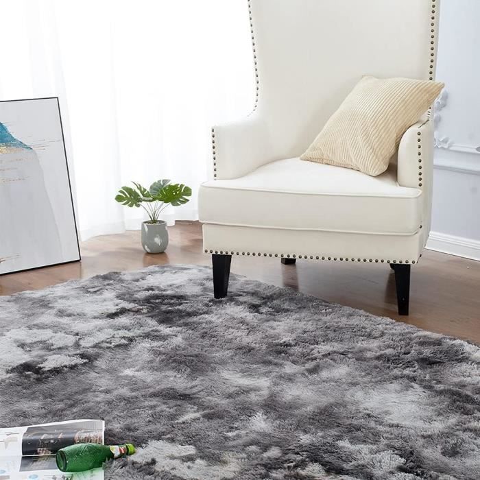 TD® tapis salon lavable moelleux gris clair anthracite shaggy chambre –