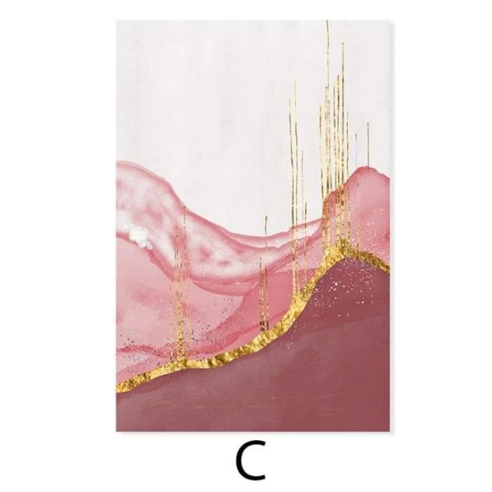 Peinture Murale Toile Abstraite Floral Rose Doré - 70x100 Cm, Décoration Moderne Pour Salon Et Bureau | Impression Haute Qualité