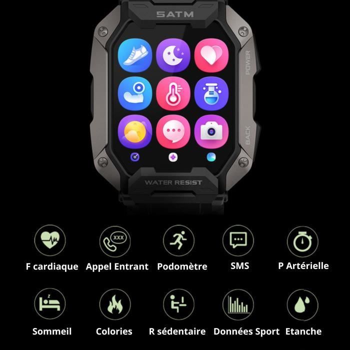 XWatch Pro Militaire MT1 Noir Montre connectée Homme, Militaire