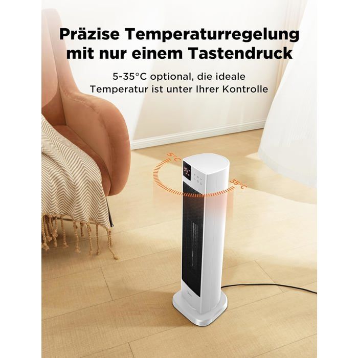 Midea Radiateur Soufflant Tour 2000W PTC Silencieux Avec Télécommande
