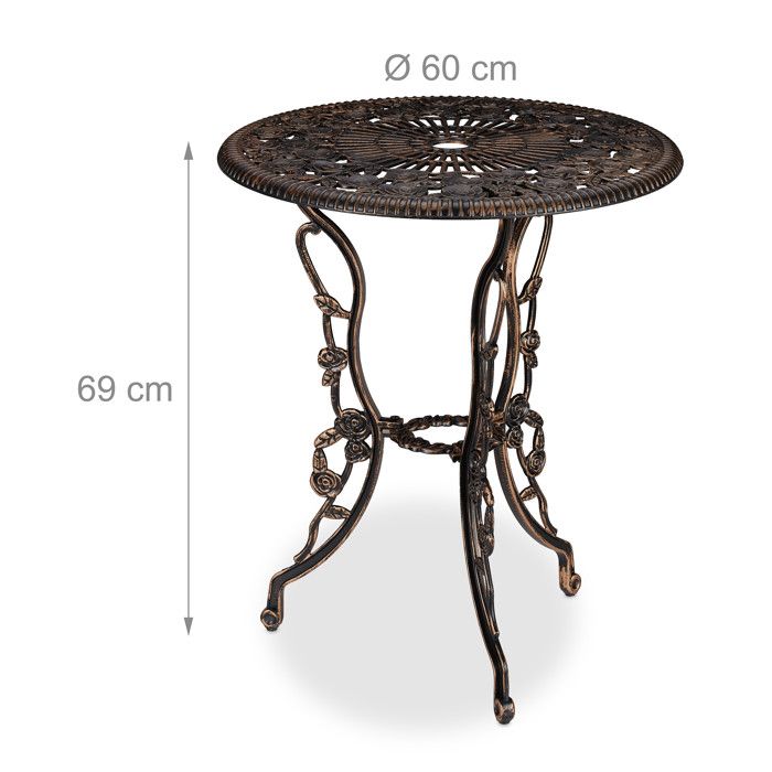 Salon De Jardin 2 Personnes Relaxdays - Table Et 2 Chaises Fonte Aluminium - Design Romantique Noir/bronze