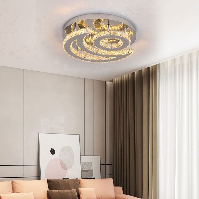 CXGLEAMING Plafonnier LED Lustre En Cristal Moderne 15,7" - Luminaire Encastré Multicolore Pour Salon, Chambre Et Cuisine