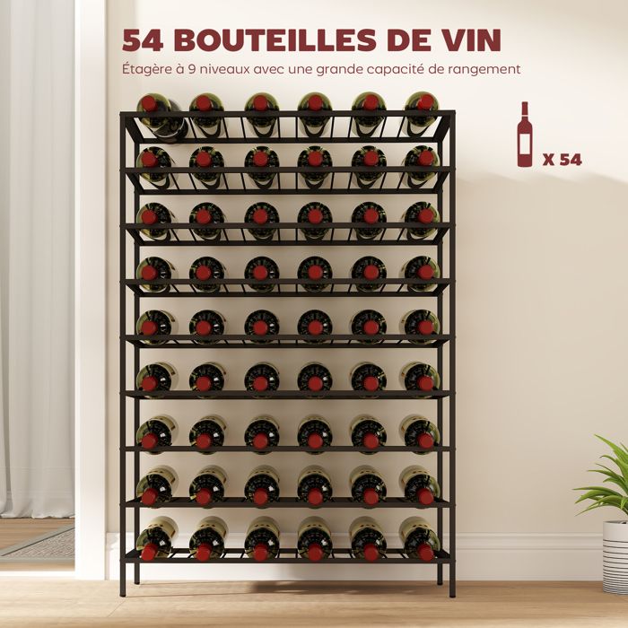 Casier à Vin HOMCOM 6 Niveaux - Bois Pin Massif - 72 Bouteilles - Range Bouteilles Horizontal