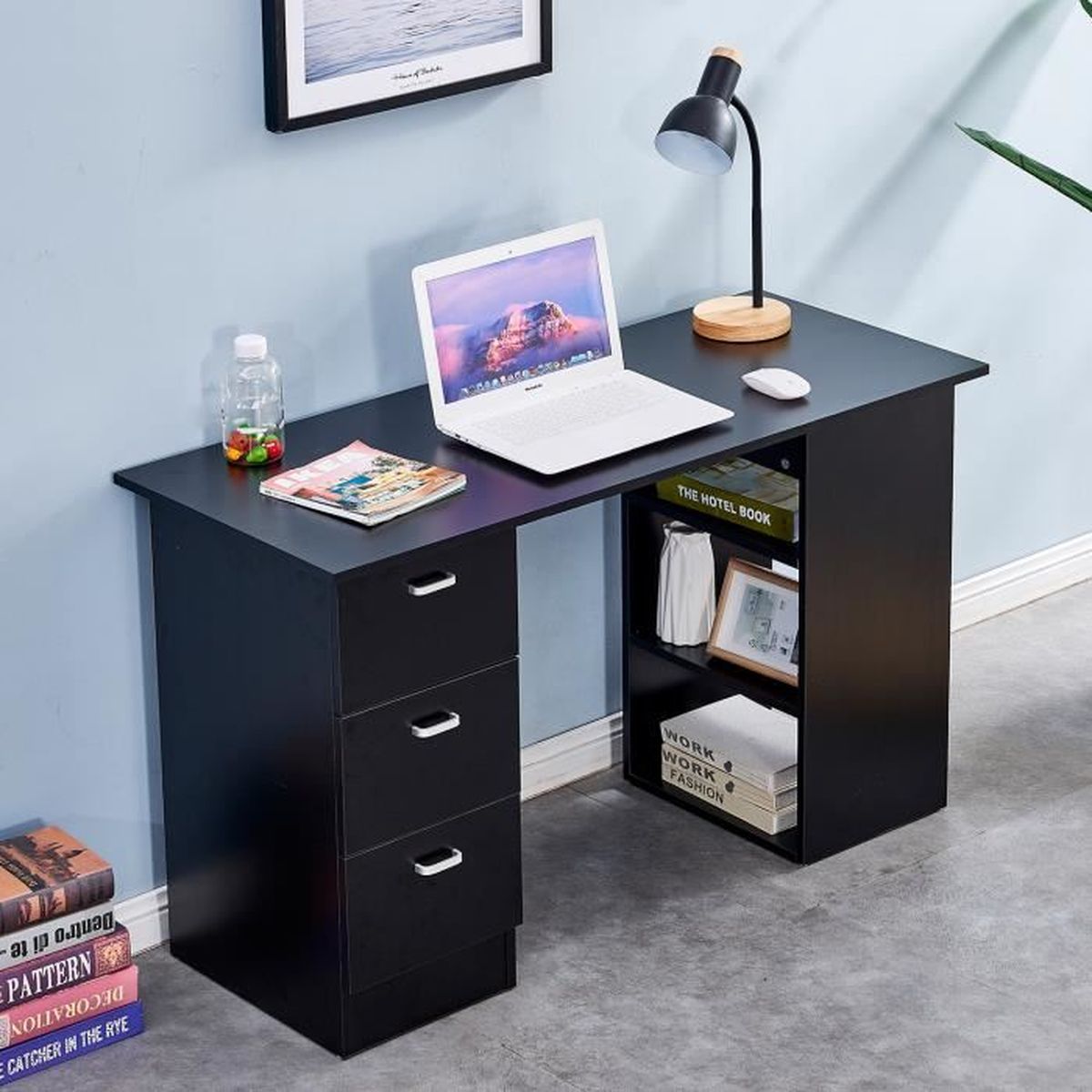 Bureau d'ordinateur avec rangement, table d'étude avec 5 compartiments ouverts et cadre en métal, moderne de travail à la maison (Marron) | Leroy Merlin