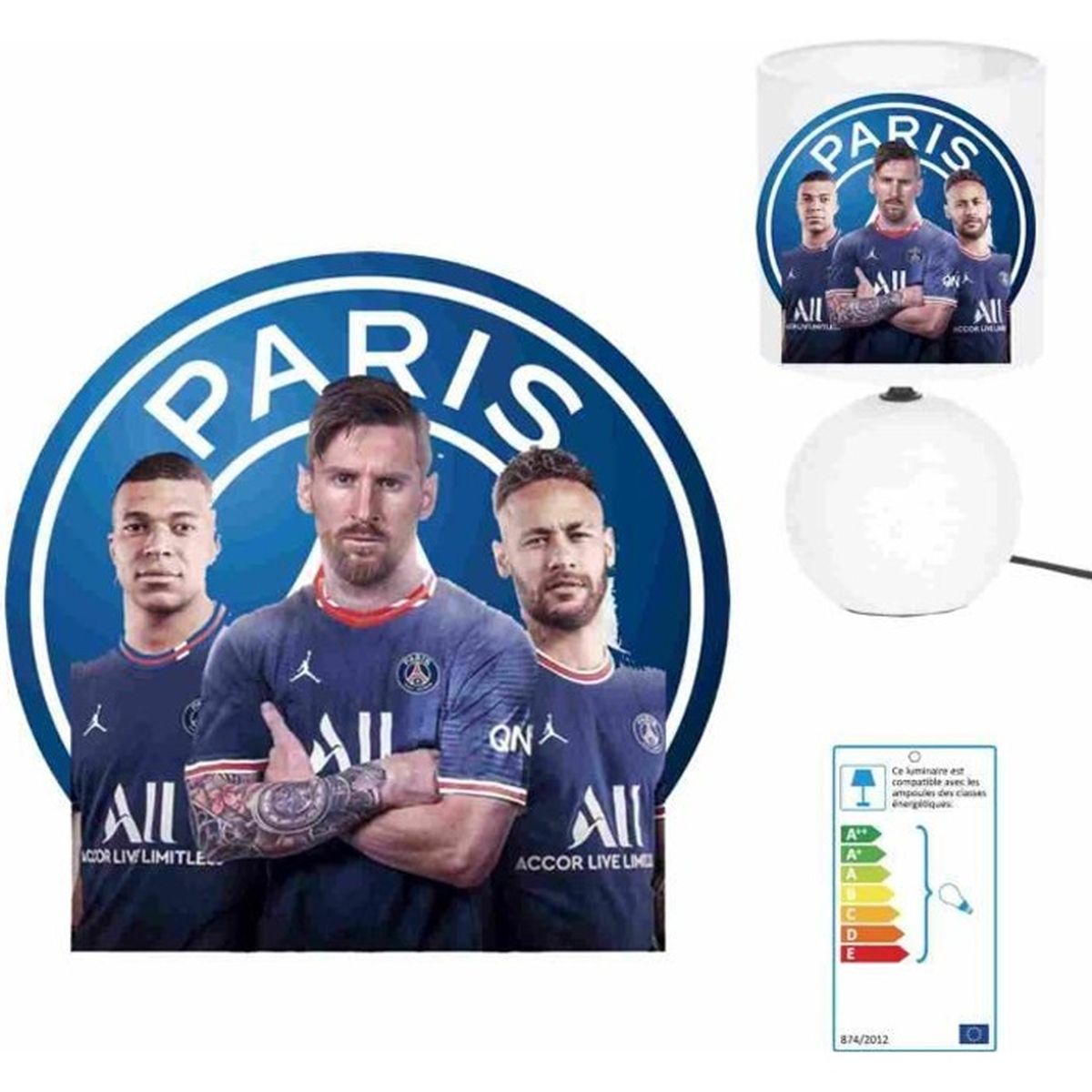 Lampe De Chevet Artisanale PSG Paris Saint-Germain - Création Découpée Et Collée à La Main, Abat-Jour Coton, Pied Céramique | Fabriqué En France