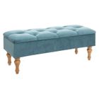 Banc et Coffre en velours Bleu - ATMOSPHERA - 2 en 1 - Bois massif - 102x38x41cm