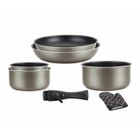 Batterie de cuisine revêtement pierre avec manche amovible 7 pièces carbonne Herzberg HG8053-CAR