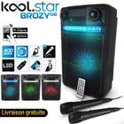 KOOL STAR Enceinte Karaoké PARTY 400W Batterie Koolstar AVEC 2 MICROPHONES - BROZY08 à LED + APPLICATION SMARTPHONE USB/Bluetooth, Anniversair