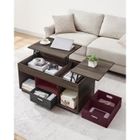 VASAGLE Table basse avec deux tiroirs en tissu, double relevage, marron sapin