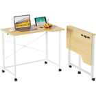 Table de Bureau Pliante VIVOLILV - Forme de U - 90x56x76 cm - Bureau informatique avec roulettes - Chêne et blanc