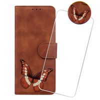 Verre trempé+Etui pour Xiaomi Redmi Note 13 5G, Housse en Cuir PU Portefeuille [Magnétique] [Fentes Cartes]-Papillon marron CYHD