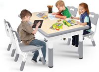 YUENFONG Table pour enfant avec 4 chaises, ensemble de sièges réglables en hauteur, pour enfants à partir de 2 ans. gris