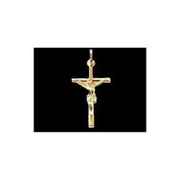 Pendentif grande Croix Catholique Christ en plaqué or+ chaine ch2