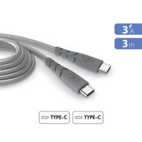 Câble Ultra-renforcé USB C/USB C 3m 3A Garanti à vie Gris - 100% Plastique recyclé Force Power