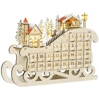 Calendrier De L'Avent En Bois Réutilisable - 24 Tiroirs à Remplir - Forme Père Noël Et Traîneau