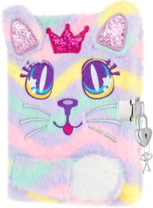 TIRELIRE Plush Cat Diary With Lock And Keys - Girls Journal
