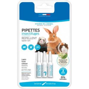 ANTIPARASITAIRE 3 Pipettes Insectifuges. Lapins, Furets et Cobayes. - animallparadise 3