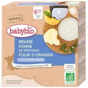 DESSERT LACTÉ Babybio - Gourde Brassé Pomme Fleur d'Oranger - Bio - 4x85g - Dès 6 mois