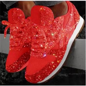 BASKET Baskets de Jogging pour femmes - REMYCOO - Rouge - Chaussures à paillettes décontractées