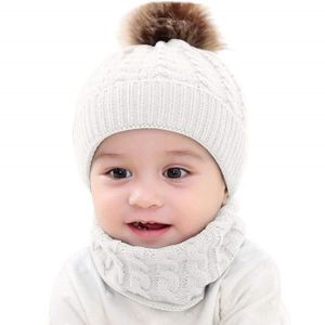 Surakey Enfants Chapeau Hiver Chaud,Bonnet Bébé Fille Hiver, Bonnet Echarpe  Set, Bonnet Bebe Casquette et Écharpe Masque Tricoté 3-en-1, Bébé Enfant