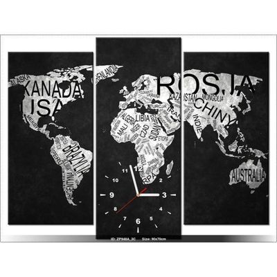 90 X 70 Cm Carte Du Monde Horloge Murale Tableau Deco