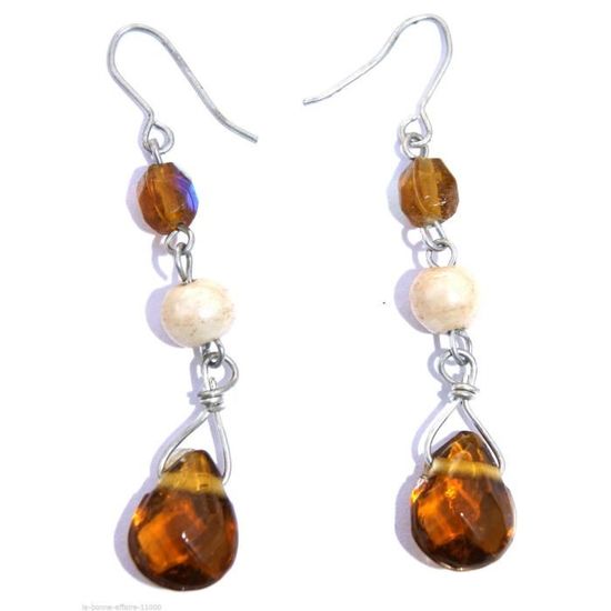 Boucles D'oreilles Pendantes En Verre Ambre - Occasion état Neuf - Pour Oreilles Percées