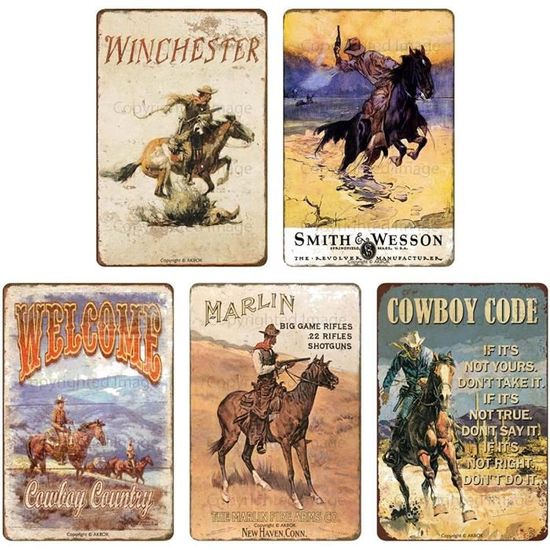Lot 5 Plaques Tôle Rétro Garage 20x30 Cm - Décoration Vintage Moto, Atelier, Bar - Style US