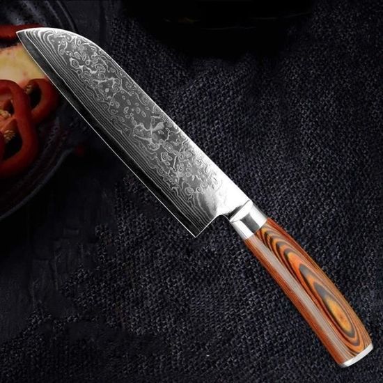 Japonais 10 Damas Couteau haute teneur en carbone en acier inoxydable Couteau de cuisine Slicing Utilitaire Cleaver Nouveau (Col499