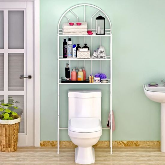 Étagère de Toilette - COLONNE WC - 3 Niveaux - Blanc - Métal