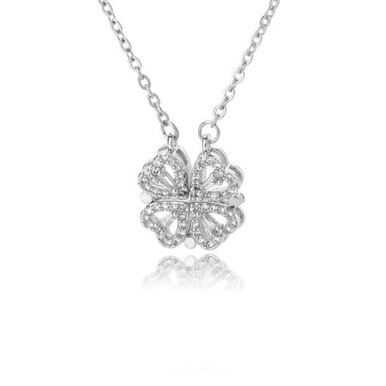 Collier Argent 925 Femme Pendentif Trèfle à Trois Feuilles - Zirconia Cubique, Chaine 40+5cm - Cadeau Élégant
