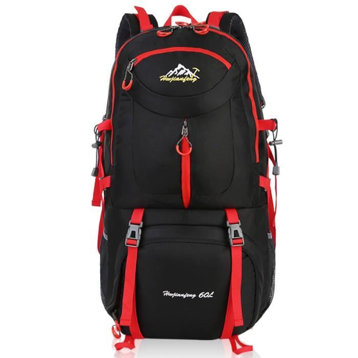 Sac à Dos Randonnée 60L Sport de Plein air Sac à Dos pour escalade Trekking Alpinisme Noir