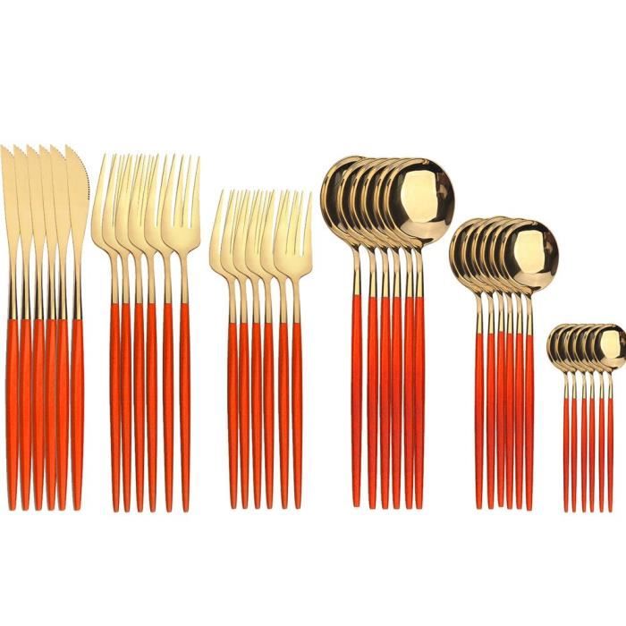 Services de table,24-30-36 Pièces En Acier Inoxydable Ensemble de Vaisselle De Noël Rouge Vert Noir Or Couverts - Type red gold 36