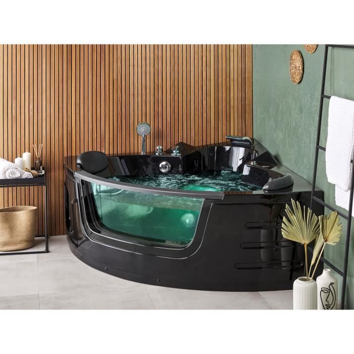 Baignoire d'angle balnéo avec LED 140 cm noire MARTINICA II