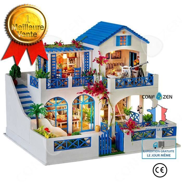 CONFO DIY Maison de Noël miniature Assemblez LED Dollhouse Furniture Kit cadeau de Noël jouet