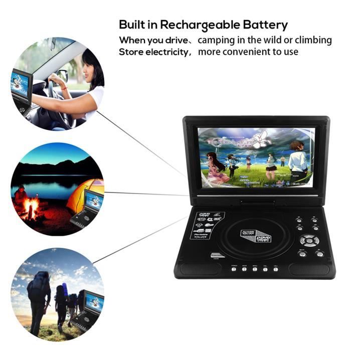 9.8- Lecteur CD portable de voiture DVD écran TFT-LCD 270 Rotation pour Game TV Vidéo Avec lecteur de carte USB/SD