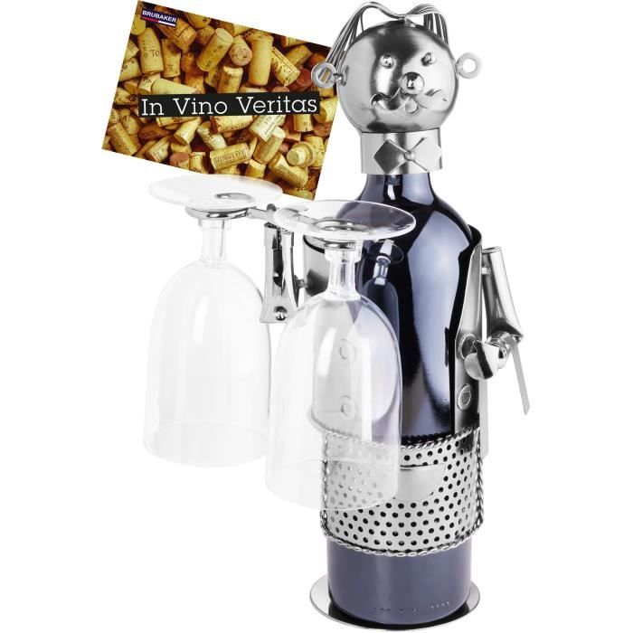 Brubaker Porte-Bouteille de vin & Porte-Verres - Serveur-Sommelier - Métal - Carte de vœux Incluse - Idée Cadeau Originale - Objet
