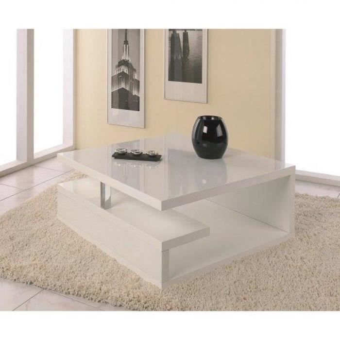 Table basse VALENTINE laquée blanc brillant avec rangements. blanc  Inside75