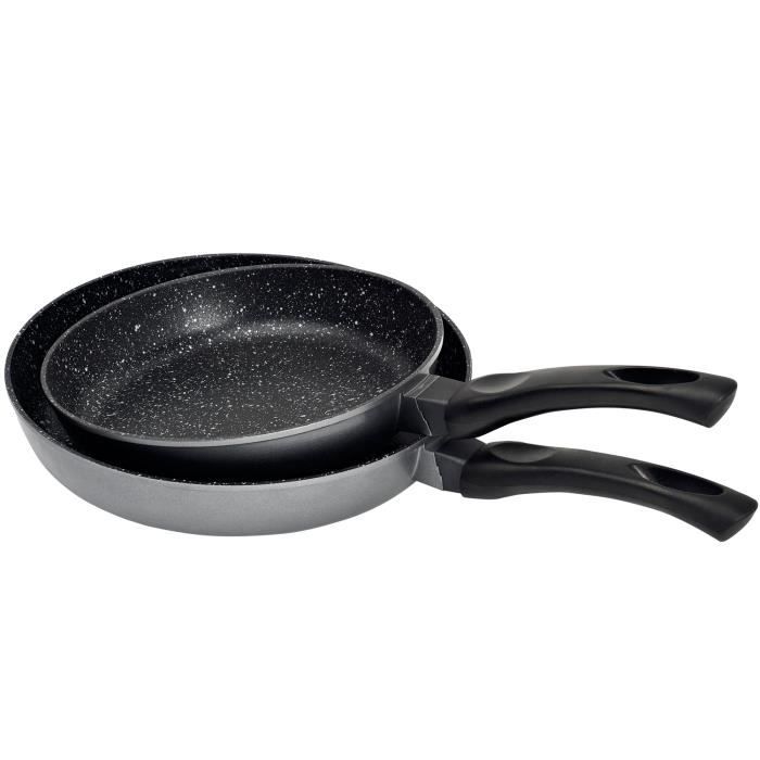 Kitchen Pro - Lot de 2 Poêles en pierre tous feux dont induction diamètre 28/32 cm + 4 disques anti-rayures