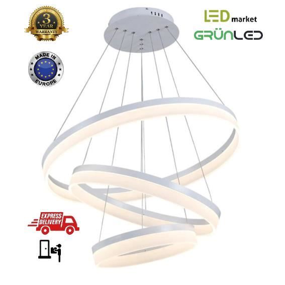 LED Market, Lustre Led 135W Pendentif Moderne suspension en acrylique 3 Anneaux Cercle Lampe, Blanc Naturel, 80*60*40 cm