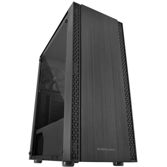 Mars Gaming MCN, Boîtier de Jeu ATX Noir, Fenêtre Latérale + Grille Frontale