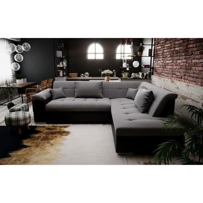 PEYTON - canapé d'angle convertible - angle droit - gris noir