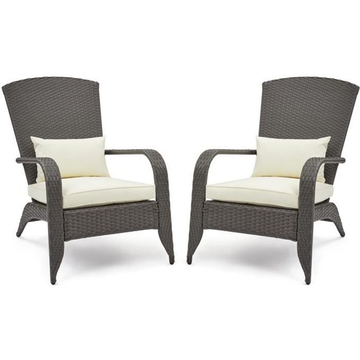Lot de 2 Fauteuils de Jardin en Résine Tressée,Dossier Haut,avec Accoudoirs,et Coussins, pour Terrasse, Piscine - Mondeer
