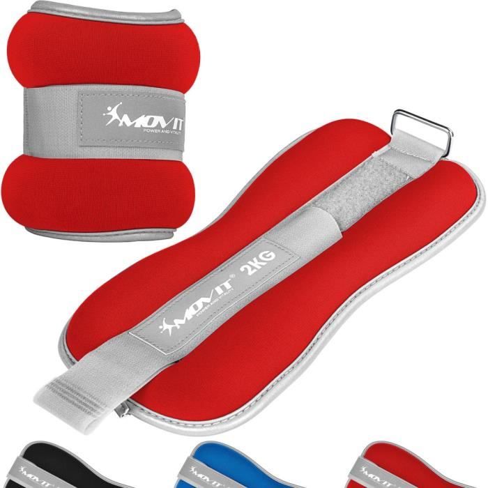 MOVIT Bandes lestées pour poignets et chevilles 2x2kg, néoprène rouge + tissu éponge